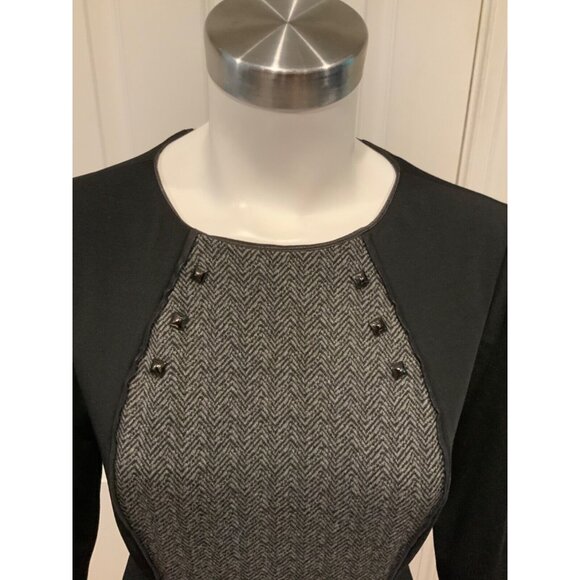 Tahari Arthur S. Levine Black & Gray Houndstooth Studded Dress, Size 4 - Picture 2 of 7